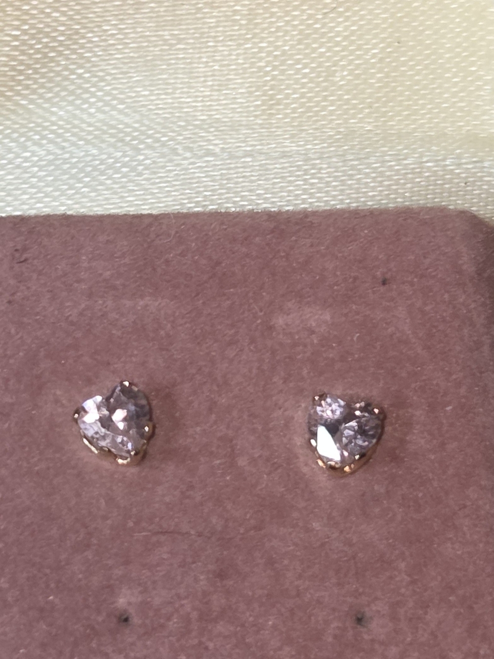 10 Kt Solid Gold Heart-Shaped Pink Crystal Stud Earrings - Women Jewelry